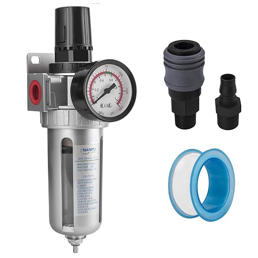 NANPU 3/8" NPT Compressed Air Filter Regulator Combo, Air Filter Pressure by NANPU