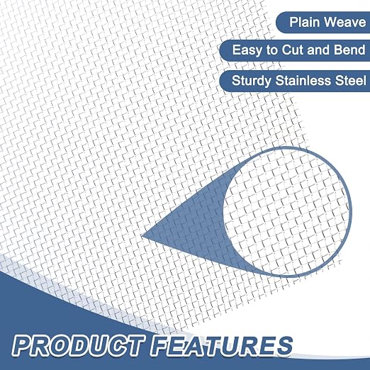 uxcell 16 Mesh 39" x 10" Woven Wire Mesh, 316 Stainless Steel Air Vent Filter - Image 3