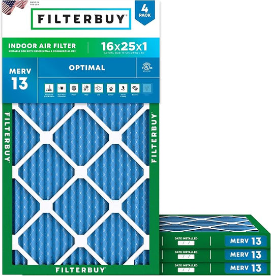 Filterbuy 16x25x1 Air Filter MERV 13 Optimal Smoke & Allergy Defense, by Filterbuy
