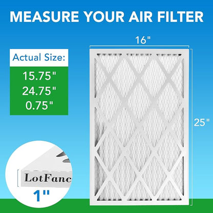 LotFancy 16x25x1 Air Filter MERV 8 6-Pack, Electrostatic Pleated Furnace & AC - Image 2