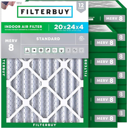 Filterbuy 20x24x4 Air Filter MERV 8 Essential Dust & Allergy Defense, by Filterbuy