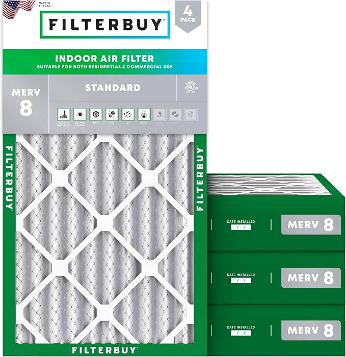 Filterbuy 12x20x4 Air Filter MERV 8 Essential Dust & Allergy Defense, by Filterbuy