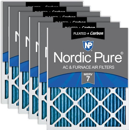 Nordic Pure 12x24x1 Pleated Air Filters MERV 7 Plus Carbon 6 Pack by NordicPure