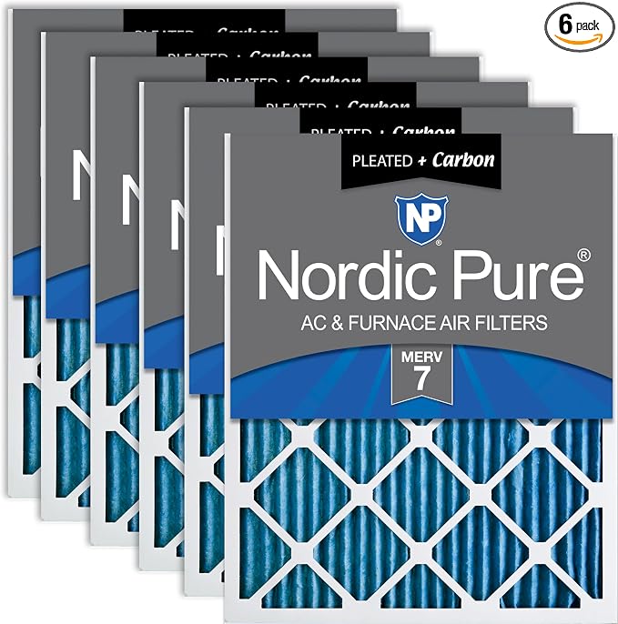 Nordic Pure 20x30x1 Pleated Air Filters MERV 7 Plus Carbon 6 Pack by NordicPure