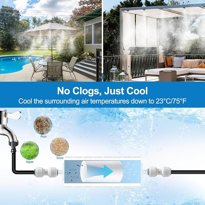 Misters for Outside Patio, Outdoor Water Misting Cooling System w Filter - Image 3