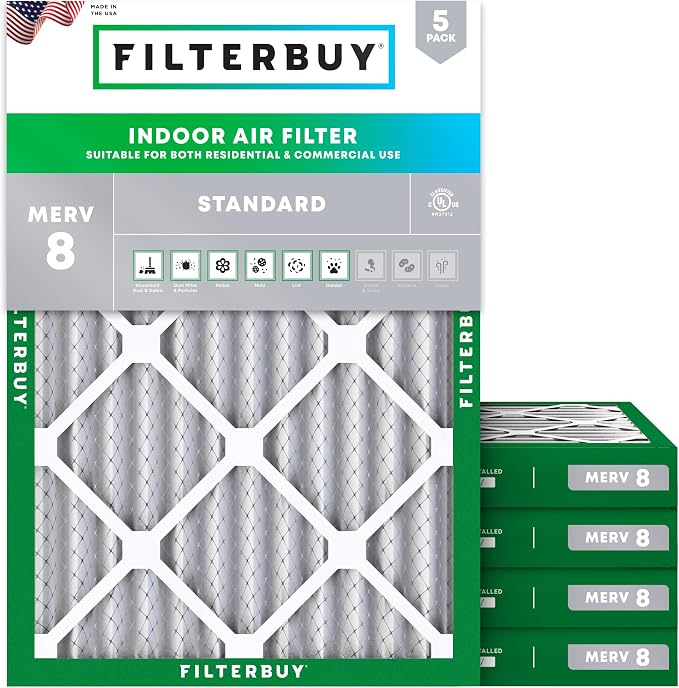 Filterbuy 18x25x2 Air Filter MERV 8 Essential Dust & Allergy Defense, by Filterbuy