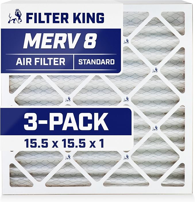 Filter King 15.5x15.5x1 Air Filter | 3-PACK | MERV 8 HVAC Pleated A/C Furnace by FilterKing
