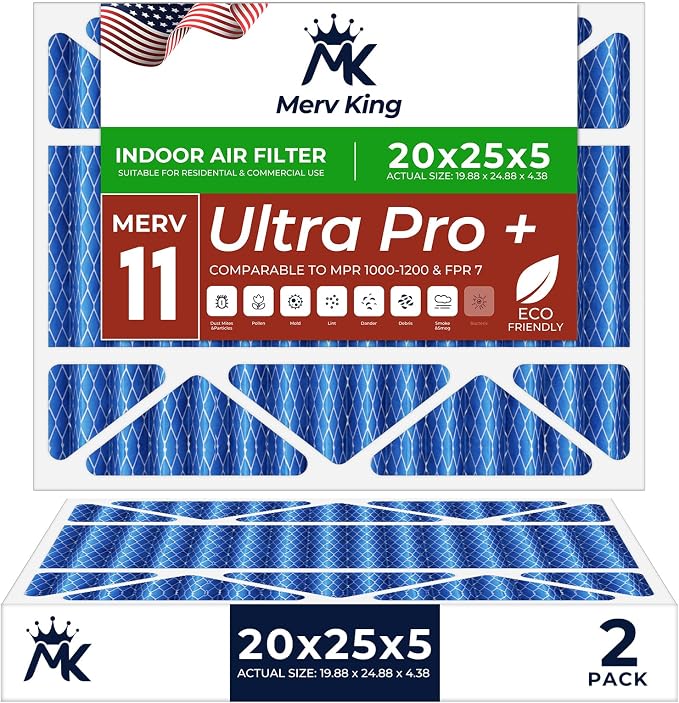 MervKing 20x25x5 Air Filter Actual Size: 19.88" x 24.88" x 4.38" MERV 11 MPR by MervKing