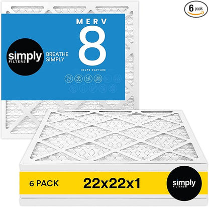 Simply 22x22x1 Air Filter, Merv 8, 6 Pack, Furnace Air Filter by SimplyFilters