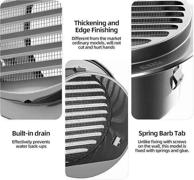 6" in Heavy Duty Thickened 304 Stainless Steel Air Vent Cover Louvered Grille - Image 6