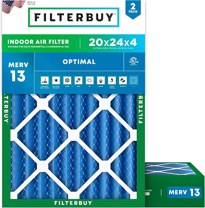 Filterbuy 20x24x4 Air Filter MERV 13 Optimal Smoke & Allergy Defense, by Filterbuy