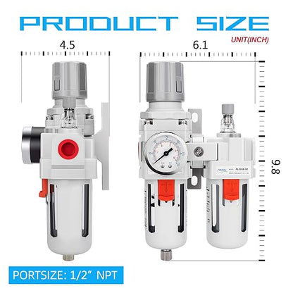 NANPU 1/2" NPT Compressed Air Filter Regulator Lubricator Combo Water/Oil Trap - Image 3