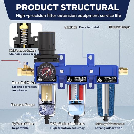 1/2 Inch NPT Three Stage Air Drying System, air Pressure Regulator - Image 4