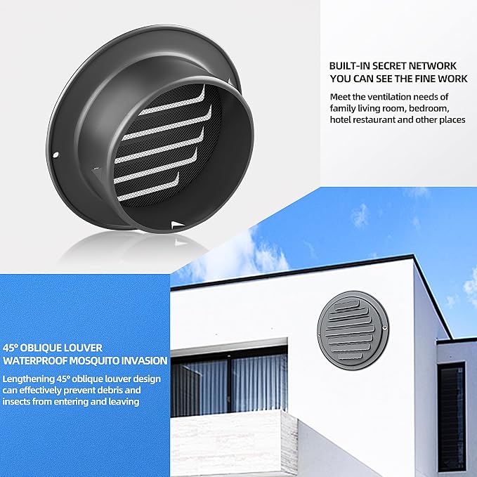 3inch 304 Stainless Steel Air Vents, Louvered Grille Cover Vent Hood Flat - Image 5