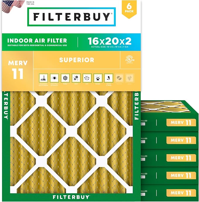Filterbuy 16x20x2 Air Filter MERV 11 Superior Pet & Allergy Defense, by Filterbuy