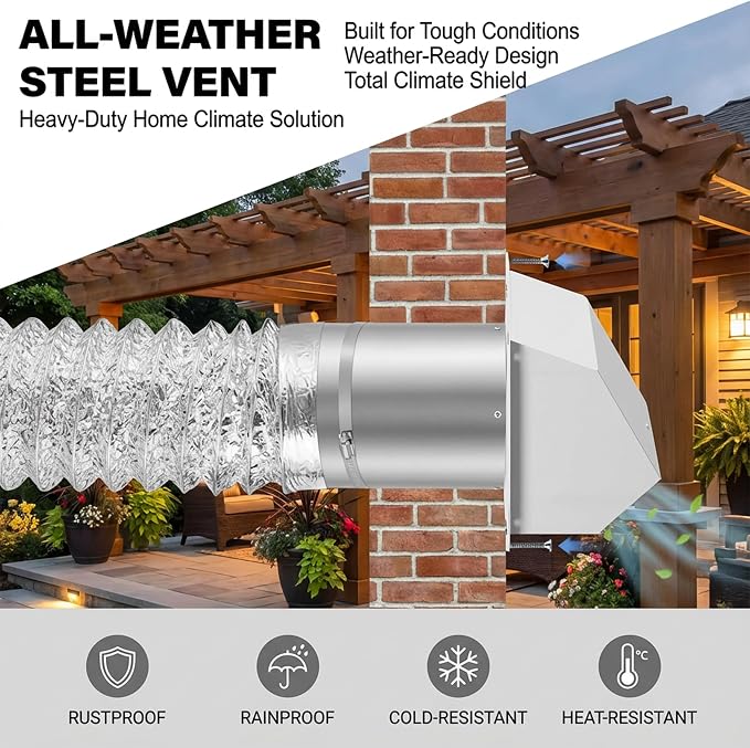 4 Inch Vent Covers for Wall, Galvanized Steel Dryer Vent Cover Outside - Image 5