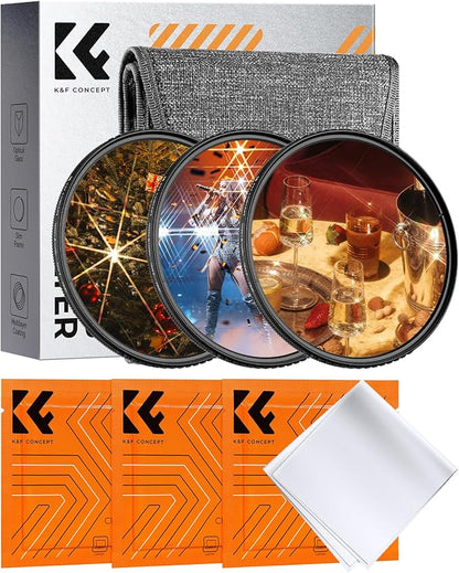 K&F CONCEPT 52mm Star Filters Kit 4 Points 6 Points 8 Points Cross Screen by KFCONCEPT