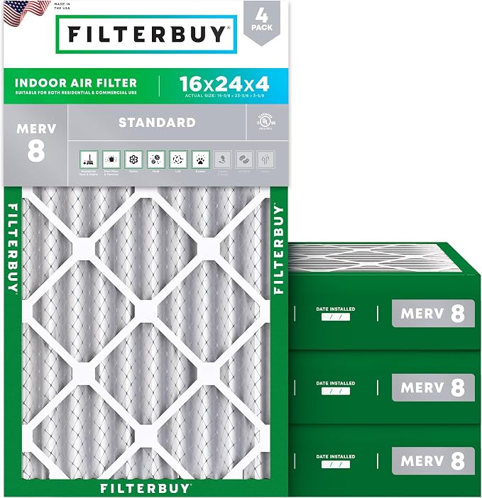 Filterbuy 16x24x4 Air Filter MERV 8 Essential Dust & Allergy Defense, by Filterbuy