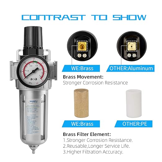 NANPU 1/4" NPT Compressed Air Filter Regulator Combo, Air Filter Pressure - Image 4