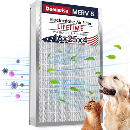 16x25x4 Resuable & Washable Electrostatic Air Filter Allergen Defense, MERV 8 by Demiwise