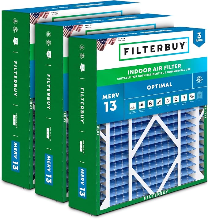 Filterbuy 24x25x5 Air Filter MERV 13 Optimal Smoke & Allergy Defense, by Filterbuy