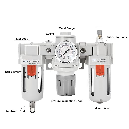 NANPU 1/2" NPT Air Filter, Regulator & Lubricator Combo - Image 3