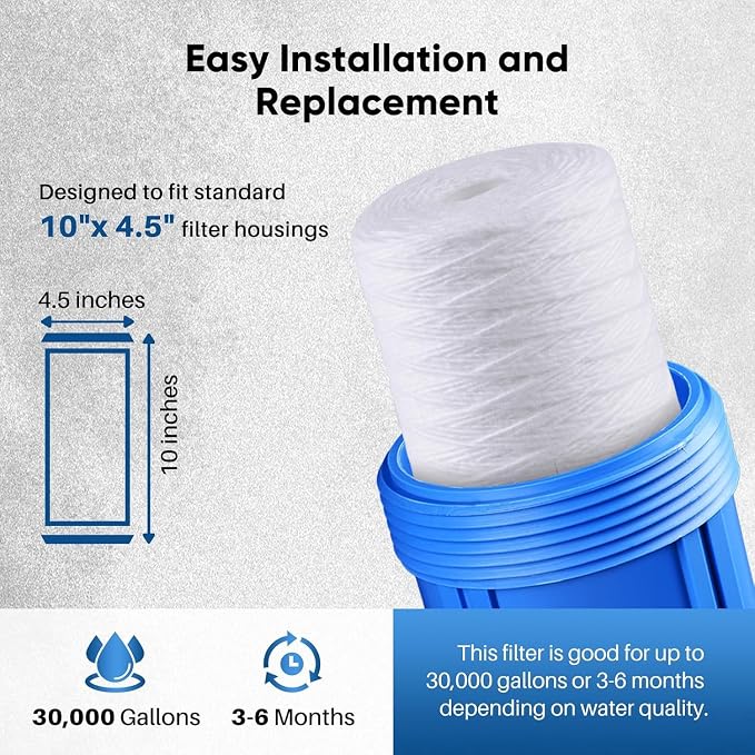 PUREPLUS 25 Micron 10 x 4.5 Whole House String Wound Sediment Filter - Image 6