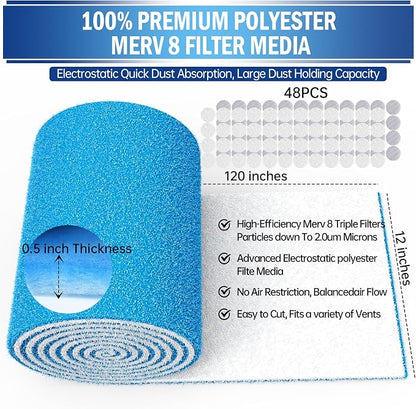 2 Rolls Air Vent Filters, MERV 8 Triple Vent Filter Kit - Image 2
