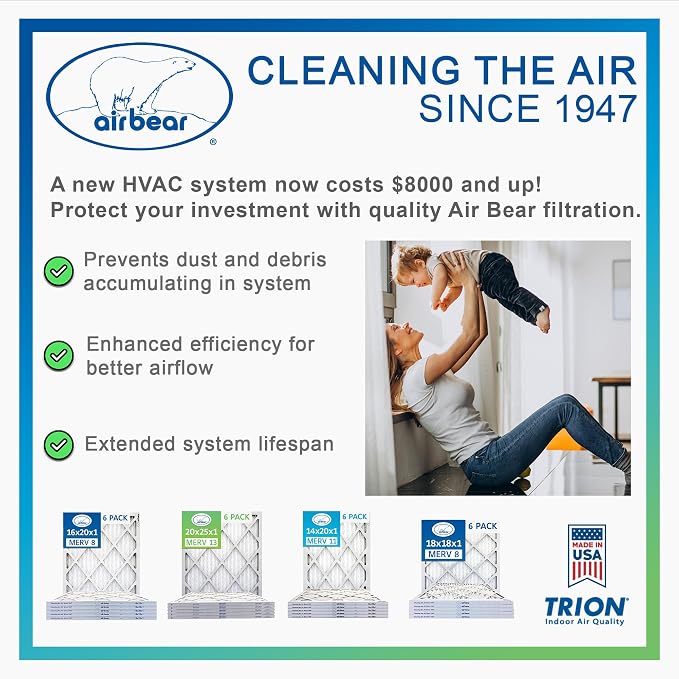 12x36x1 Air Filter MERV 8 TRION Air Bear Pleated HVAC Air Filter Replacement - Image 6