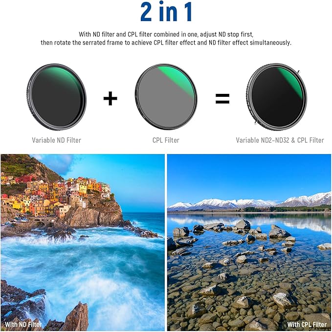 NEEWER 2 in 1 43mm Variable ND Filter ND2–ND32&CPL Filter No X Cross/30 Layer - Image 2