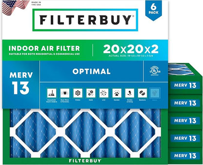 Filterbuy 20x20x2 Air Filter MERV 13 Optimal Smoke & Allergy Defense, by Filterbuy