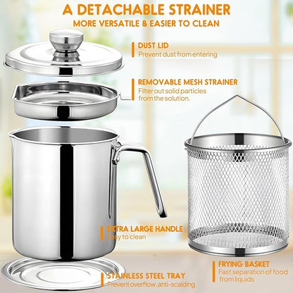 Chihee Grease Container Deep Fryer 2 in 1 Stainless Steel Bacon Grease Saver - Image 4