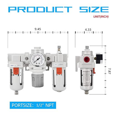 NANPU 1/2" NPT Air Filter, Regulator & Lubricator Combo - Image 4