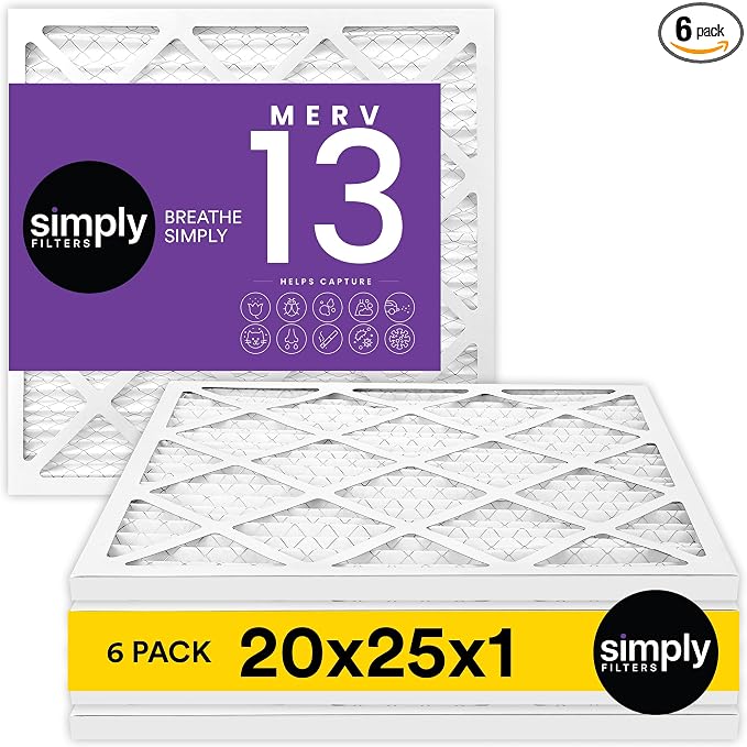Simply 20x25x1 Air Filter, Merv 13, 6 Pack, by SimplyFilters