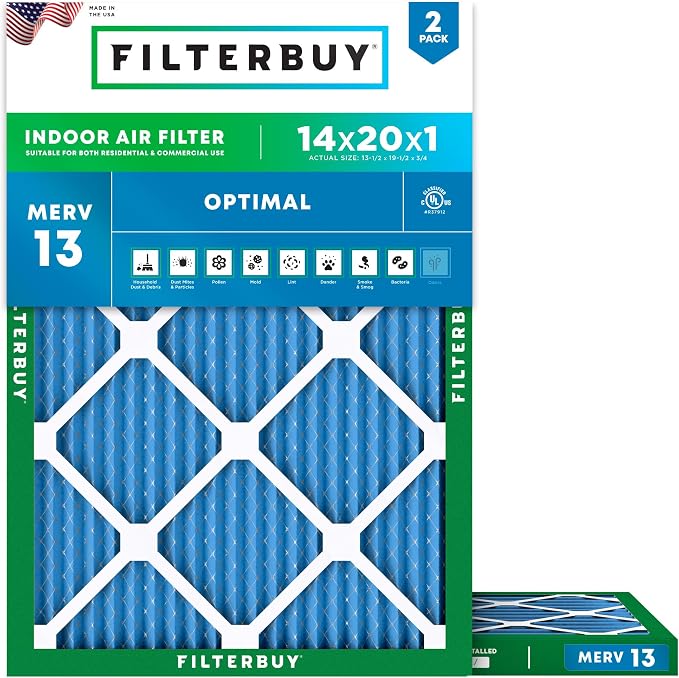 Filterbuy 14x20x1 Air Filter MERV 13 Optimal Smoke & Allergy Defense, by Filterbuy