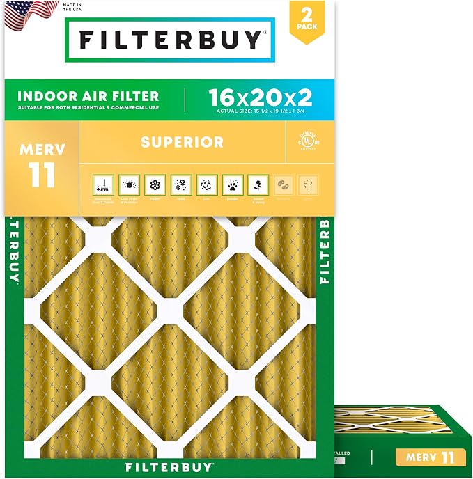 Filterbuy 16x20x2 Air Filter MERV 11 Superior Pet & Allergy Defense, by Filterbuy