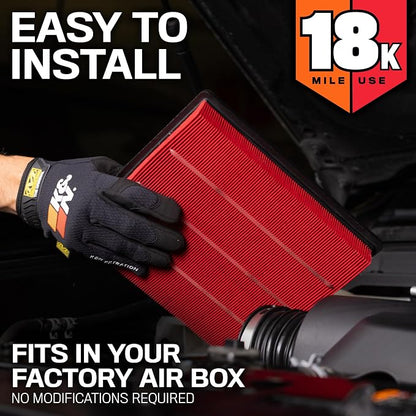K&N Engine Air Filter:Long Life 18, 000 Mile Replacement AirFilter:Compatible - Image 4
