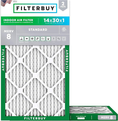 Filterbuy 14x30x1 Air Filter MERV 8 Essential Dust & Allergy Defense, by Filterbuy