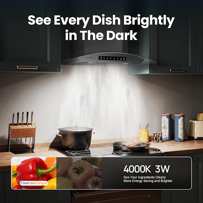 36" Wall Mount Range Hood Tempered Glass 900 CFM, Kitchen Chimney Vent - Image 6