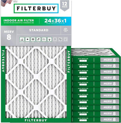 Filterbuy 24x36x1 Air Filter MERV 8 Essential Dust & Allergy Defense, by Filterbuy