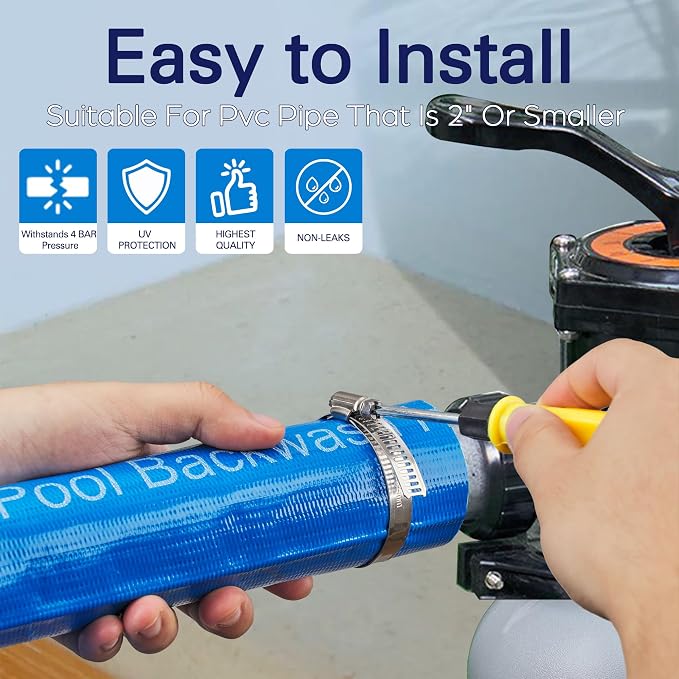 2" x 50FT Pool Backwash Hose, Heavy-Duty Pool Hose, Lay Flat Discharge Hose - Image 4