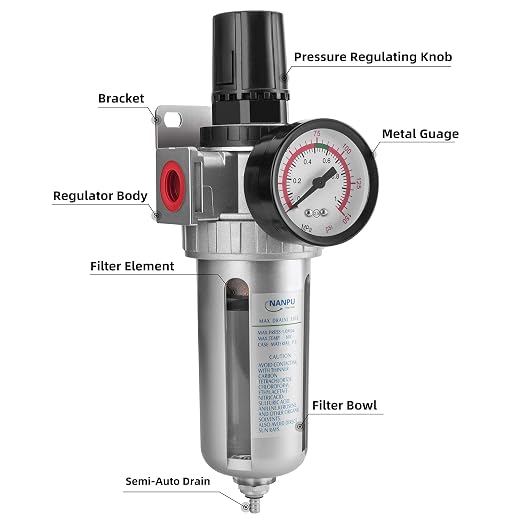 NANPU 1/4" NPT Compressed Air Filter Regulator Combo, Air Filter Pressure - Image 6