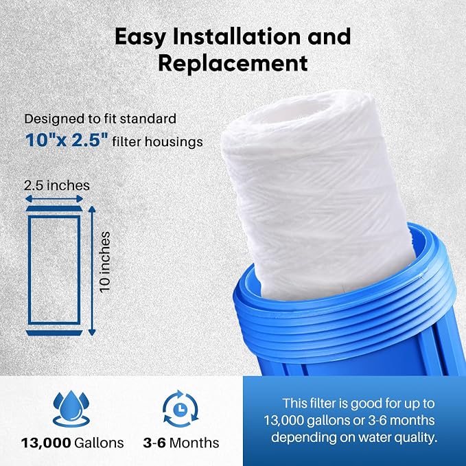 PUREPLUS 5 Micron 10"x2.5" Whole House String Wound Sediment Filter - Image 3