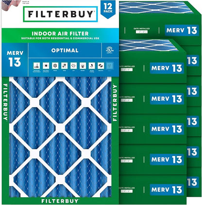 Filterbuy 12x25x4 Air Filter MERV 13 Optimal Smoke & Allergy Defense, by Filterbuy