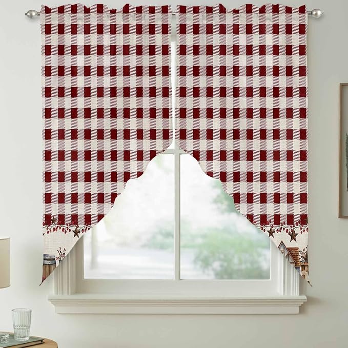 Swag Curtain Valances for Kitchen Windows, Farm Barn Western Star on Vintage - Image 2
