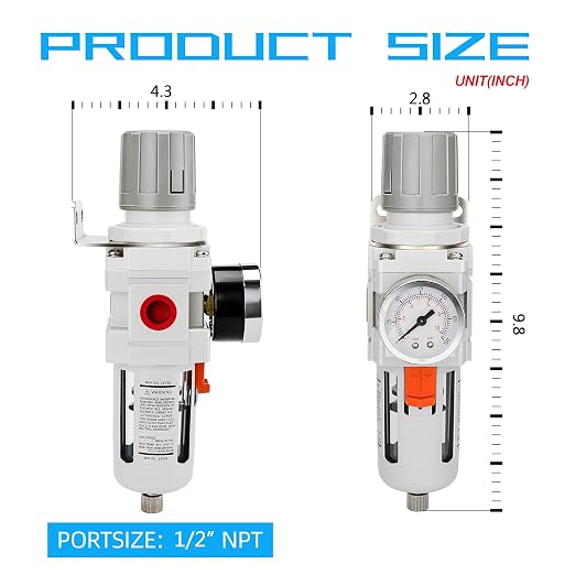 NANPU 1/2" NPT Compressed Air Filter Regulator Combo Piggyback, 5 Micron Brass - Image 3