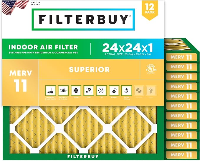 Filterbuy 24x24x1 Air Filter MERV 11 Superior Pet & Allergy Defense, by Filterbuy
