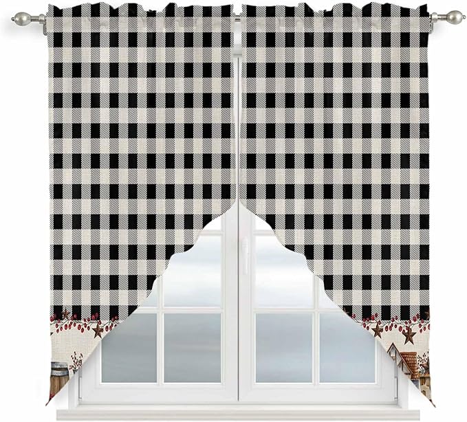 Swag Curtain Valances for Kitchen Windows, Farm Wooden House Black Buffalo - Image 4