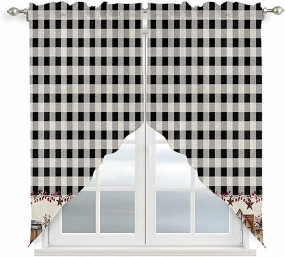 Swag Curtain Valances for Kitchen Windows, Farm Wooden House Black Buffalo - Image 4