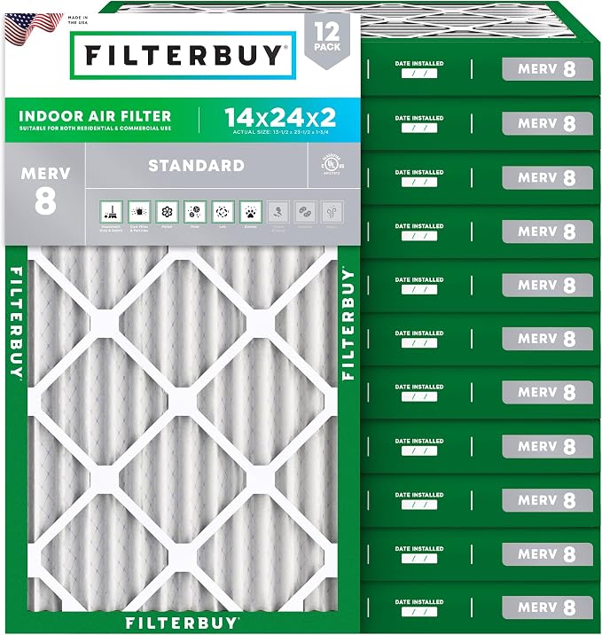 Filterbuy 14x24x2 Air Filter MERV 8 Essential Dust & Allergy Defense, by Filterbuy